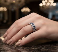 Load image into Gallery viewer, Blue Sapphire & Diamond Halfway Band Ring in 18K White Gold