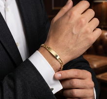 Load image into Gallery viewer, Men's ID Bracelet 14K Yellow Gold in Figaro Chain