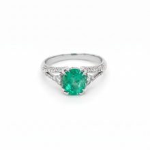 Load image into Gallery viewer, Oval Colombian Emerald & Diamonds Ladies Ring Set in 18K White Gold