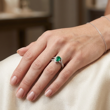 Load image into Gallery viewer, Pear Shaped Colombian Emerald & Diamond Ring