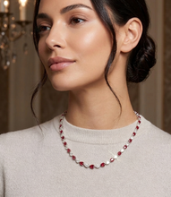 Load image into Gallery viewer, Pear Shape Burmese Ruby & Diamond Tennis Necklace set in 18K White Gold