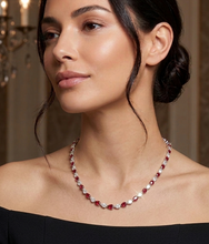 Load image into Gallery viewer, Pear Shape Burmese Ruby & Diamond Tennis Necklace set in 18K White Gold