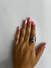 Load image into Gallery viewer, Sterling Silver Ring With Mother Of Pearl, Enamel Inlay, And Clear Cubic Zirconia