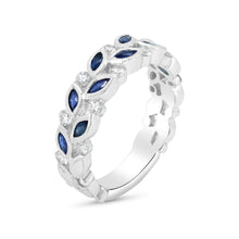 Load image into Gallery viewer, Blue Sapphire & Diamond Halfway Band Ring in 18K White Gold