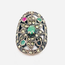Load image into Gallery viewer, Sterling Silver Marcasite and Multi Precious Stone Ring