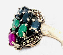 Load image into Gallery viewer, Sterling Silver Marcasite and Multi Precious Stone Ring