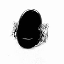 Load image into Gallery viewer, Sterling Silver Onyx and CZ Ring