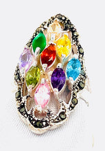 Load image into Gallery viewer, Sterling Silver Multicolor CZ Cocktail Ring