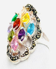 Load image into Gallery viewer, Sterling Silver Multicolor CZ Cocktail Ring
