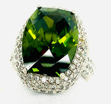 Load image into Gallery viewer, Sterling Silver Green and Clear CZ Cocktail Ring