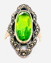 Load image into Gallery viewer, Sterling Silver Marcasite and Green CZ Ring