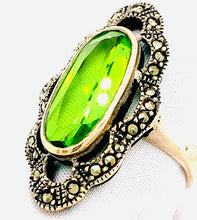 Load image into Gallery viewer, Sterling Silver Marcasite and Green CZ Ring
