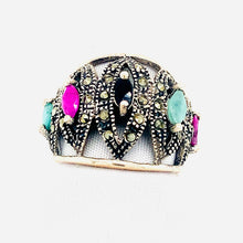Load image into Gallery viewer, Sterling Silver Marcasite and Multi Precious Stone Ring