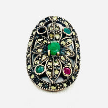 Load image into Gallery viewer, Sterling Silver Marcasite and Multi Precious Stone Ring
