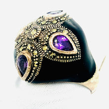 Load image into Gallery viewer, Sterling Silver Enamel and Marcasite Ring with Amythest