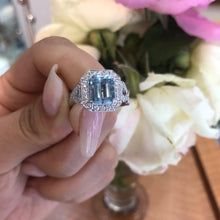 Load image into Gallery viewer, Aquamarine Diamond Ring in 14K White Gold