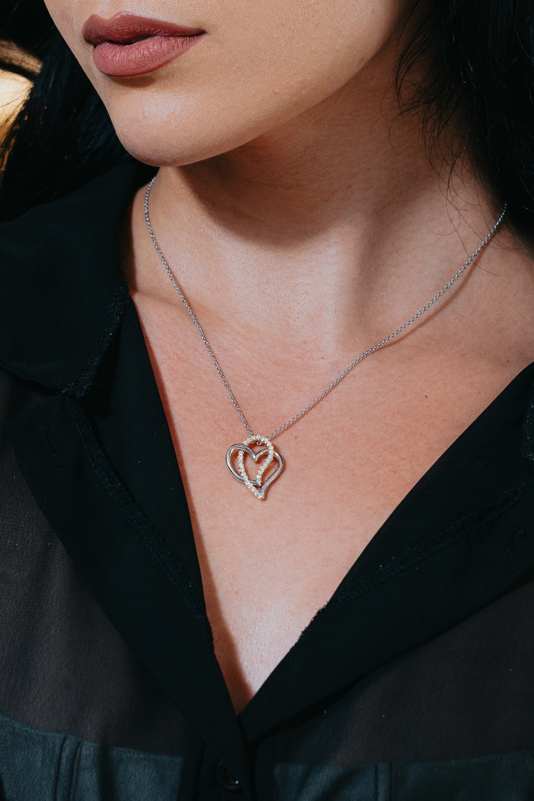 Diamond Double Heart Platinum & 18k Yellow Gold