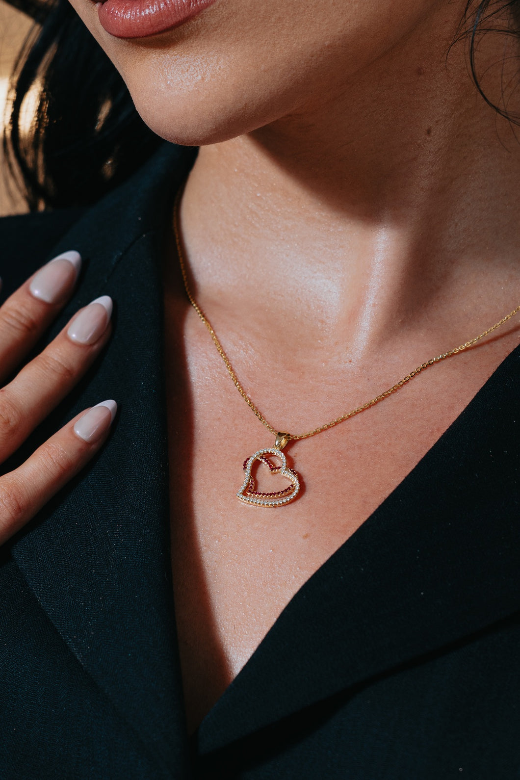 Double Heart Diamond & Ruby Necklace