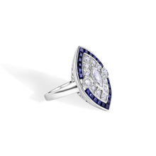 Load image into Gallery viewer, Bezel Set Marquise Diamond And Sapphire Ring
