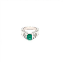 Load image into Gallery viewer, Emerald with Princess Cut Diamond Ladies Ring set in 14K White Gold
