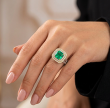 Load image into Gallery viewer, Custom Colombian Emerald U Pave Diamonds in 18K Yellow and White Gold
