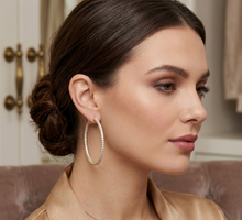Load image into Gallery viewer, Diamond Hoops with 100 Round Brilliant Diamonds Set in Yellow Gold
