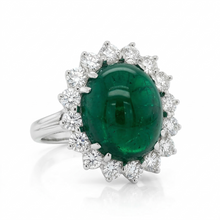 Load image into Gallery viewer, Oval Cabochon Lab Grown Emerald Ladies Ring set in 18K White Gold
