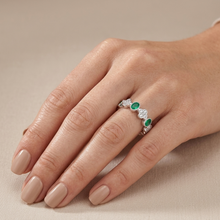 Load image into Gallery viewer, Oval Zambian Emeralds &amp; Diamond Band set in 18K White Gold

