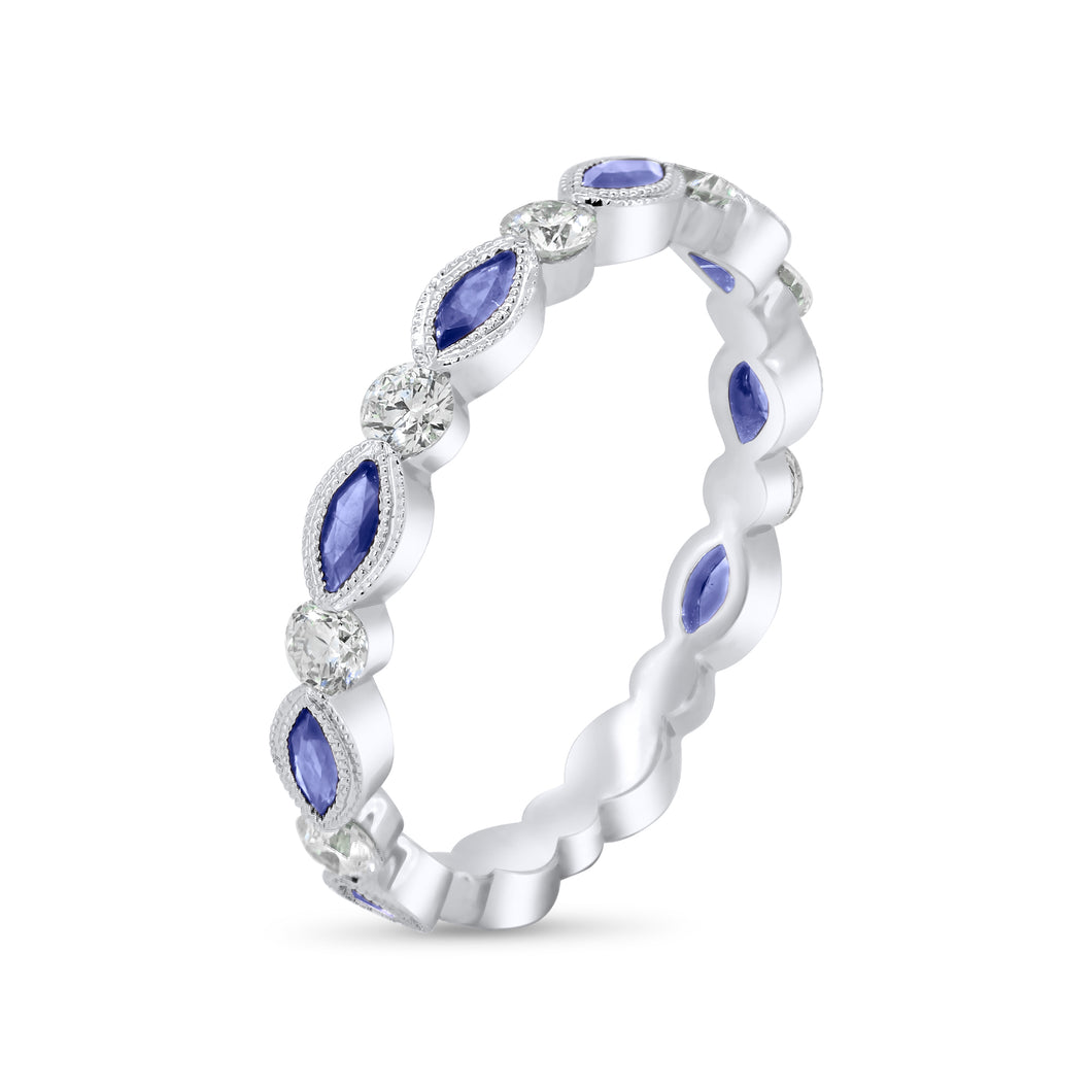 Marquise Blue Sapphire & Round Brilliant Diamonds Band