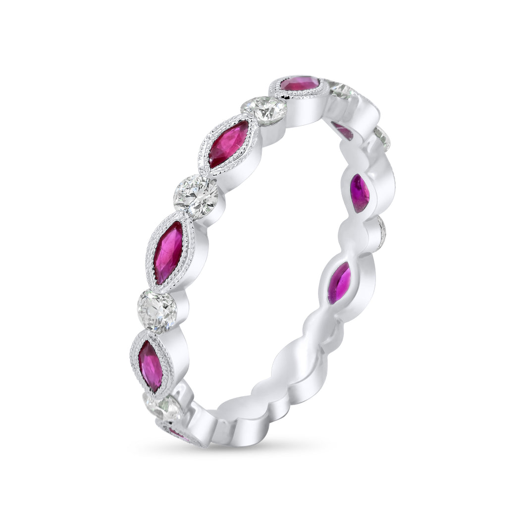 Marquise Ruby & Round Brilliant Diamond Band