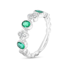 Load image into Gallery viewer, Oval Zambian Emeralds &amp; Diamond Band set in 18K White Gold
