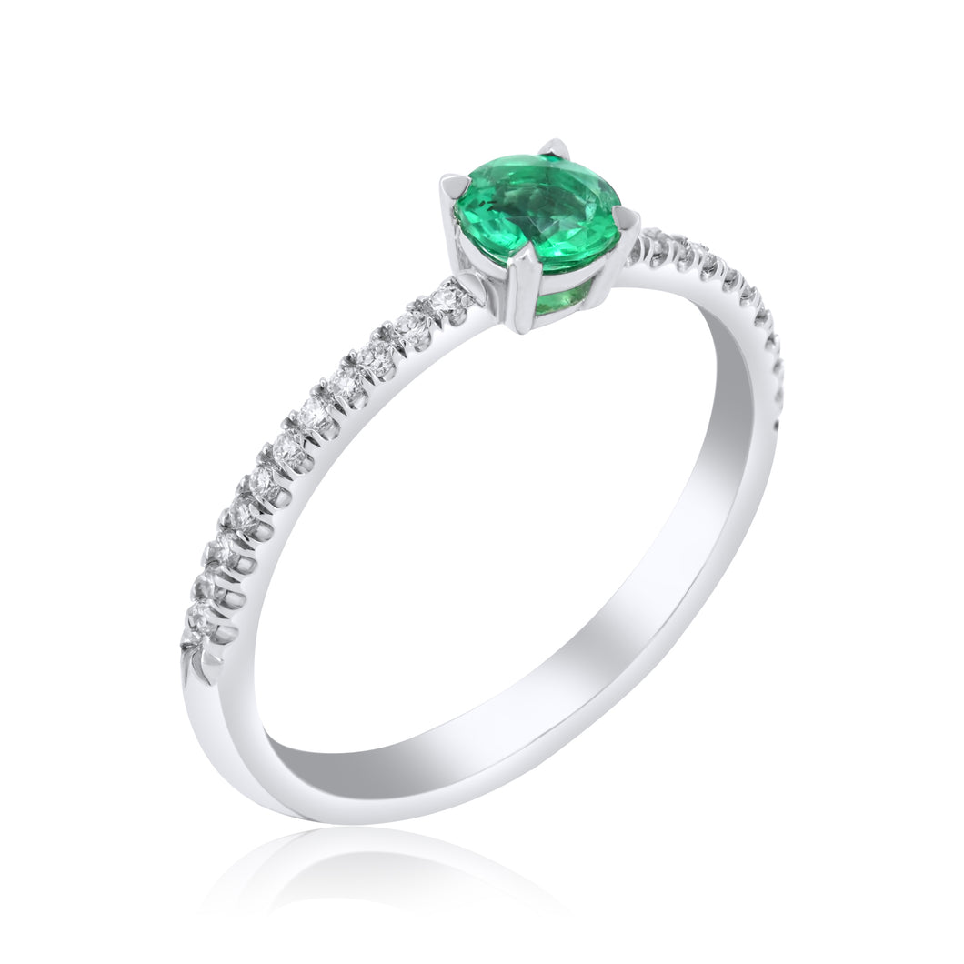 Zambian Round Emerald & Diamond Ring