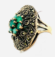Load image into Gallery viewer, Sterling Silver Marcasite and Emerald Ring
