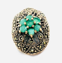 Load image into Gallery viewer, Sterling Silver Marcasite and Emerald Ring
