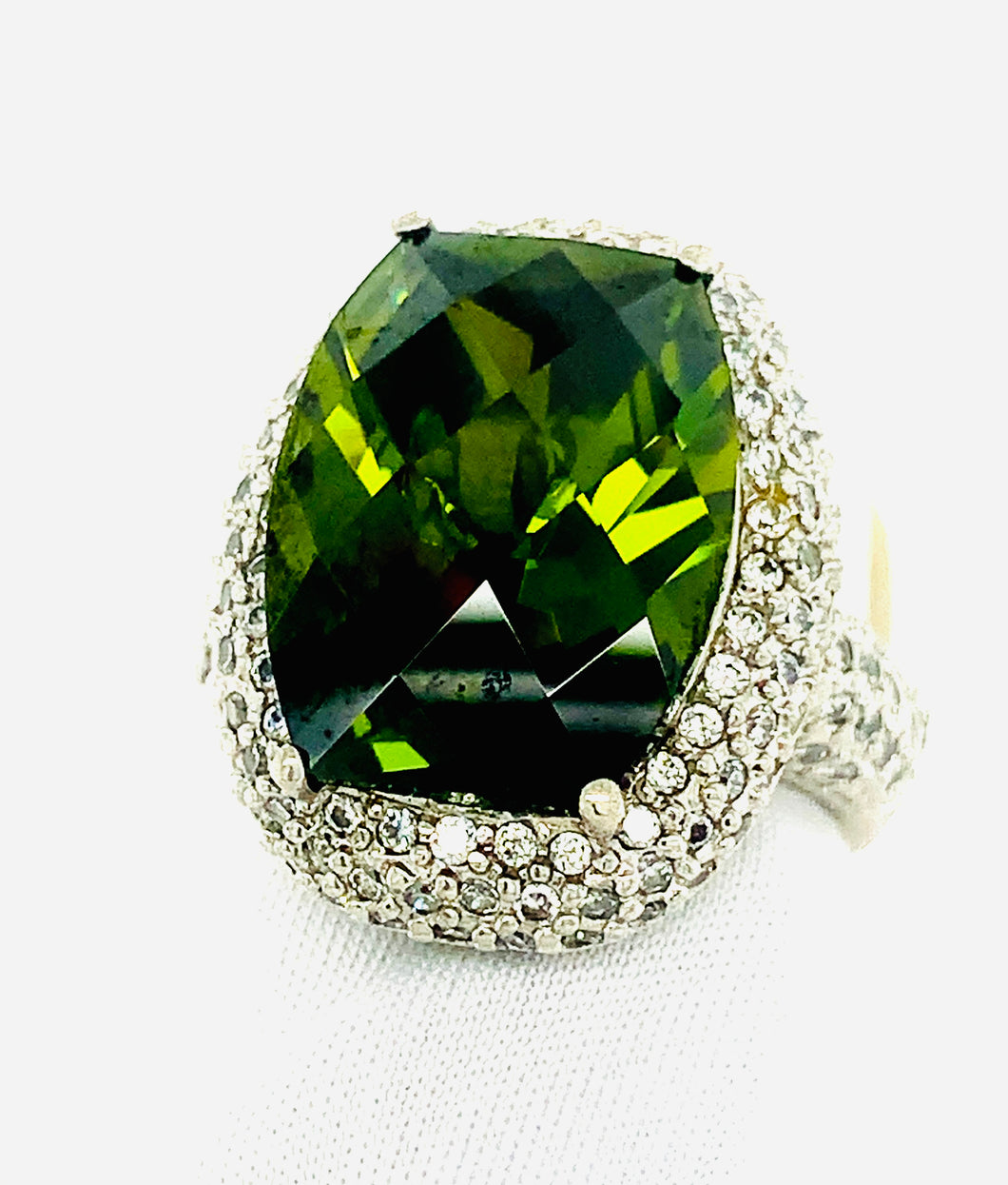 Sterling Silver Green and Clear CZ Cocktail Ring