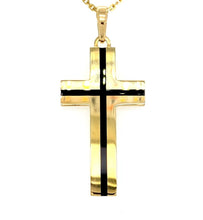 Load image into Gallery viewer, Cross Pendant with Onyx Center in 14K Yellow Gold
