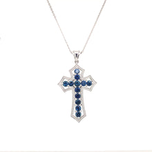 Load image into Gallery viewer, Cross with Blue Sapphire Pendant set in 14K White Gold

