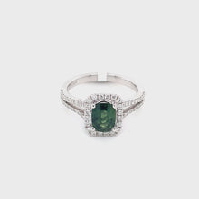 Load and play video in Gallery viewer, Natural Green Oval Sapphire Ring set in 18K White Gold
