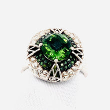 Load image into Gallery viewer, Sterling Silver Green Rose Cut Cocktail Ring
