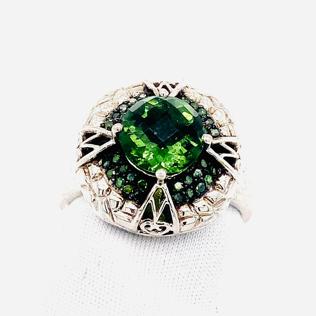 Sterling Silver Green Rose Cut Cocktail Ring