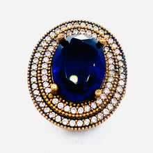 Load image into Gallery viewer, Sterling Silver Blue and Clear CZ Cocktail Ring
