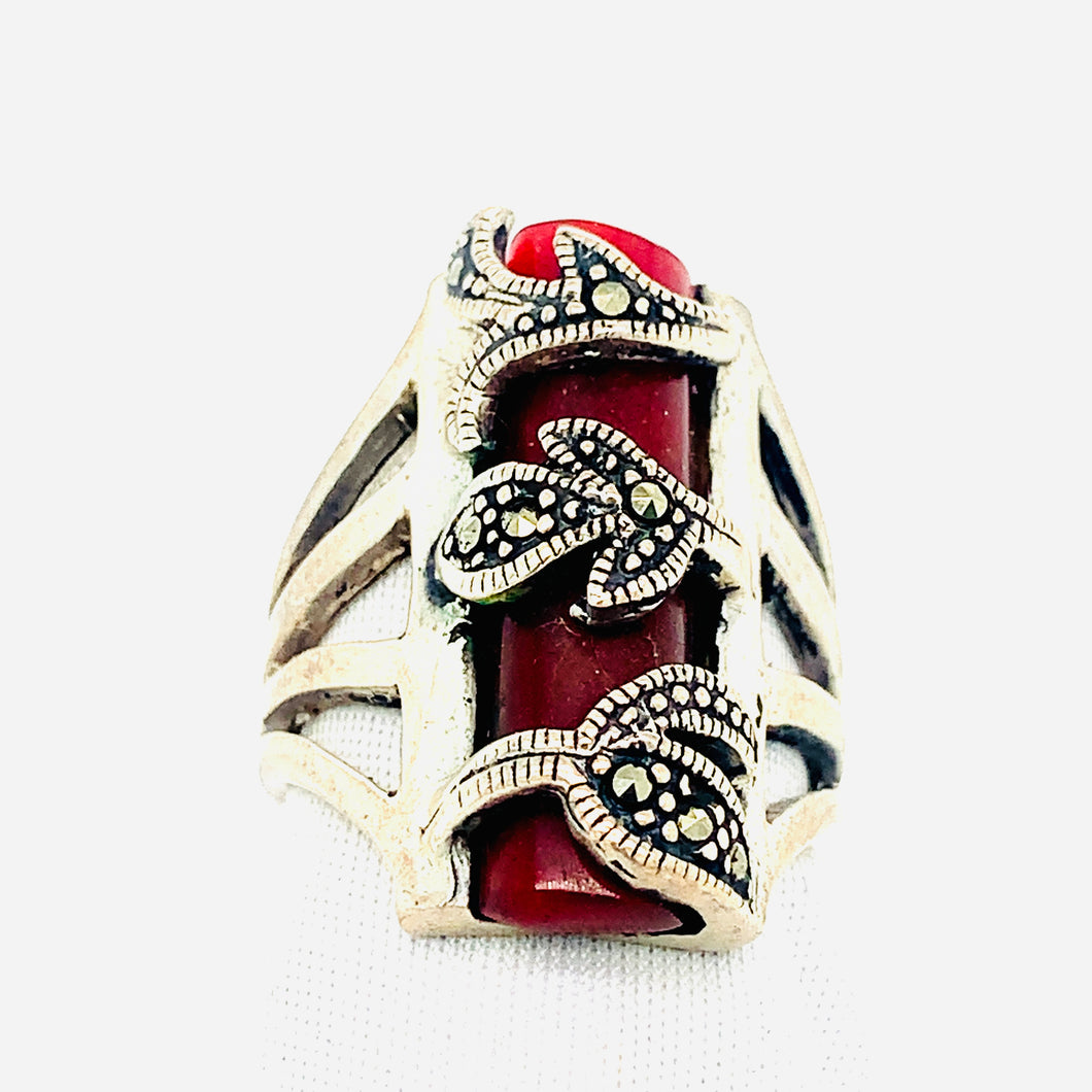 Sterling Silver Marcasite and Garnet Ring