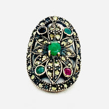 Load image into Gallery viewer, Sterling Silver Marcasite and Multi Precious Stone Ring
