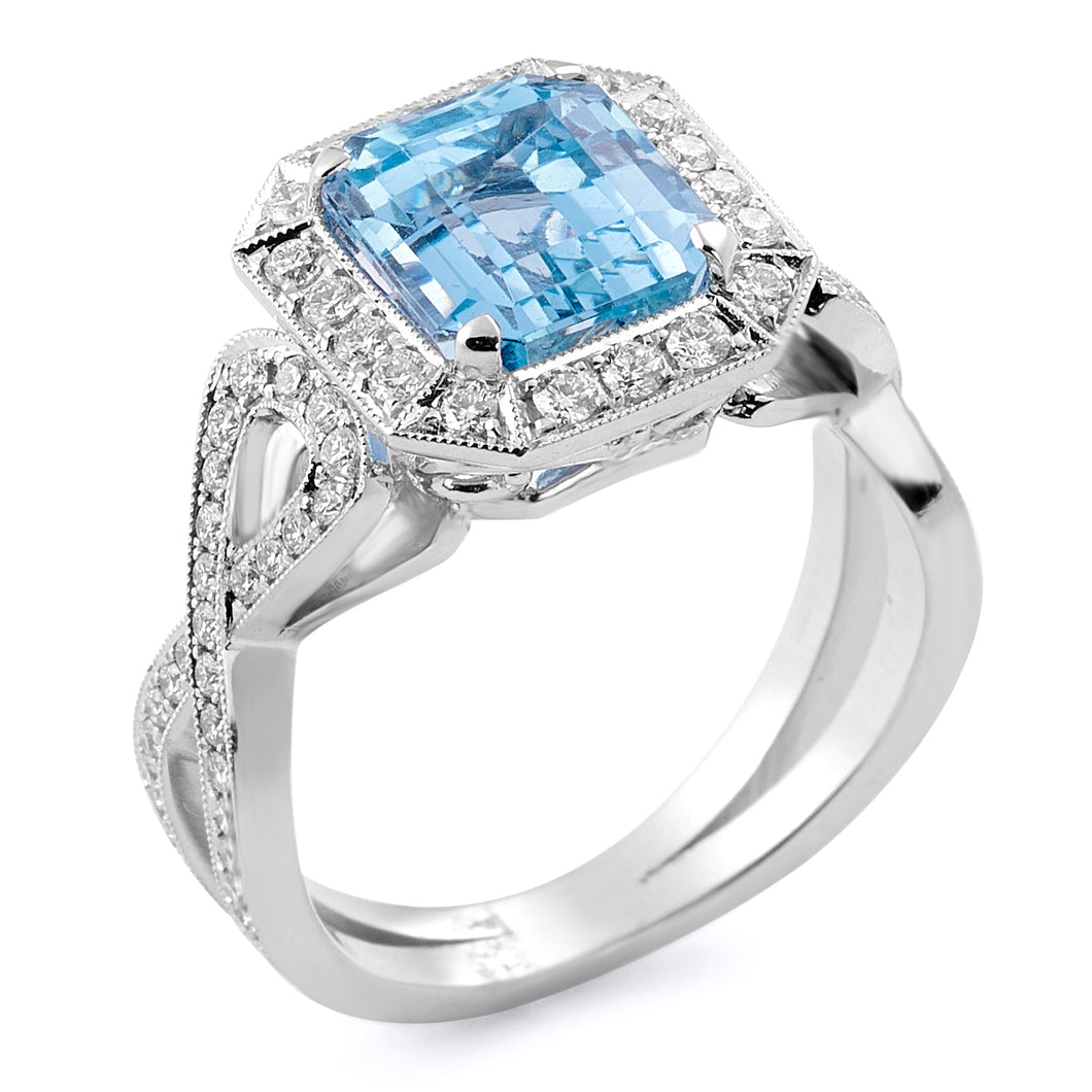 Aquamarine Diamond Ring