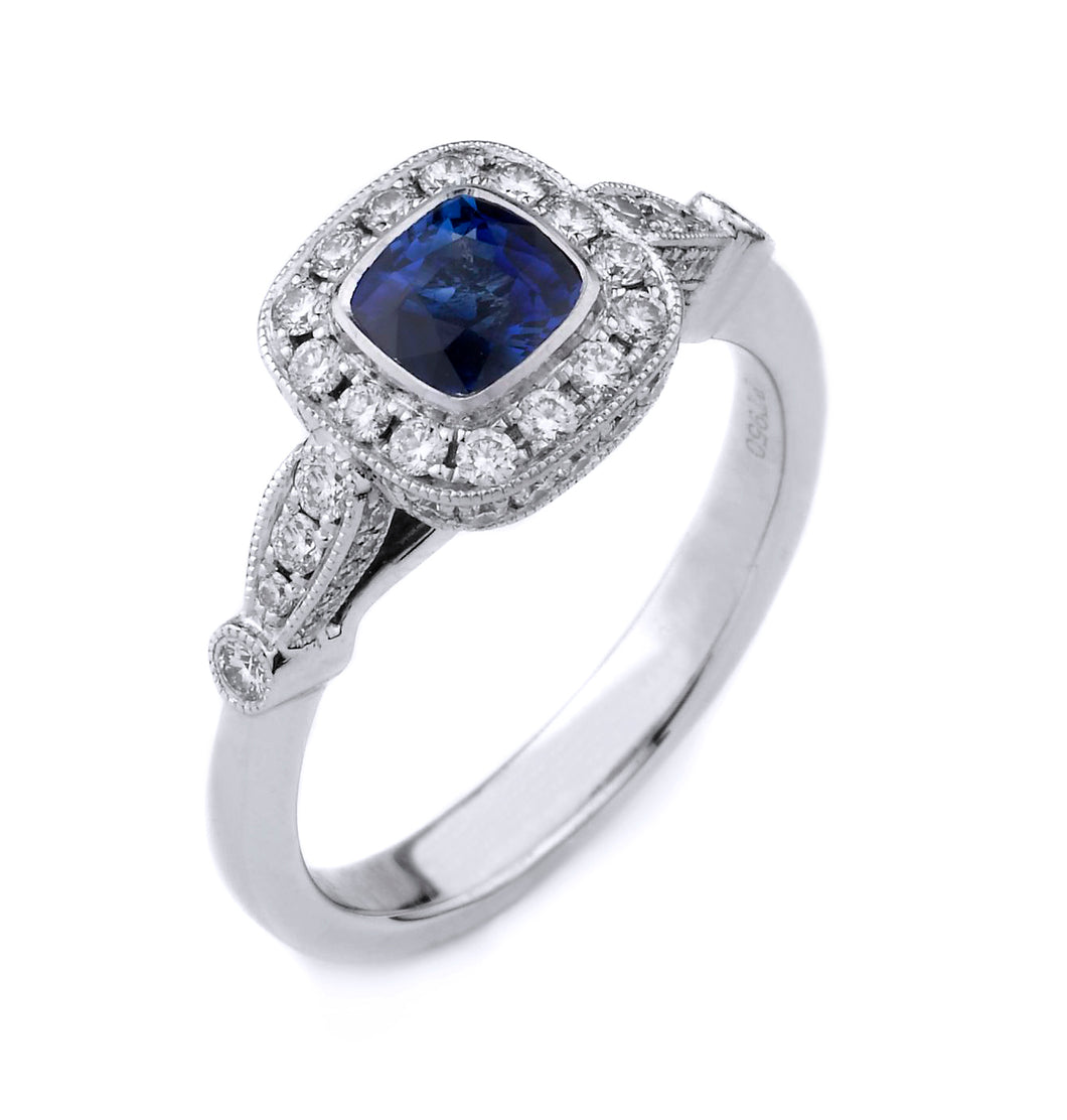 Blue Sapphire & Diamond Ladies Ring