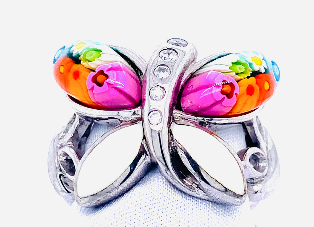 Murano Glass CZ Butterfly Ring