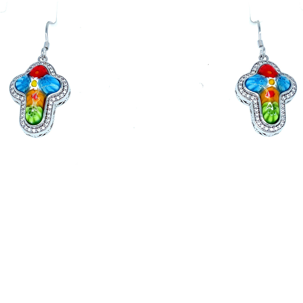 Murano Glass Dangle Cross Earrings